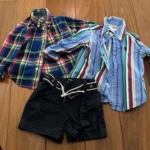 Lot of 3 Ralph Lauren Baby Boy Cloths (2 button downs and 1 pair of shorts)